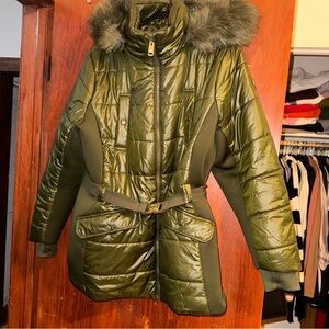 Michael Kors Army green Puffer belted jacket